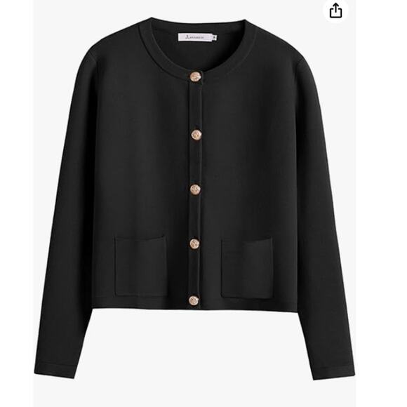 ANRABESS Cardigan Sweater Sweater Black Gold Button Down Knit Large NWT - Picture 1 of 6